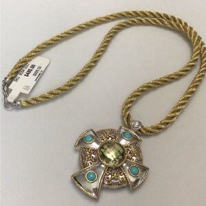 Delatori Sterling Silver and Citrine Pendant on Gold Cord Necklace NWT